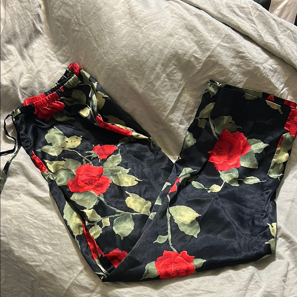 Floral Black and Red Pants